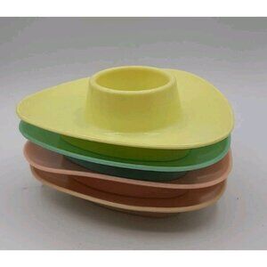Vintage Mid Century Modern Pastel Melamine Egg Cups Aqua Pink Yellow Beige